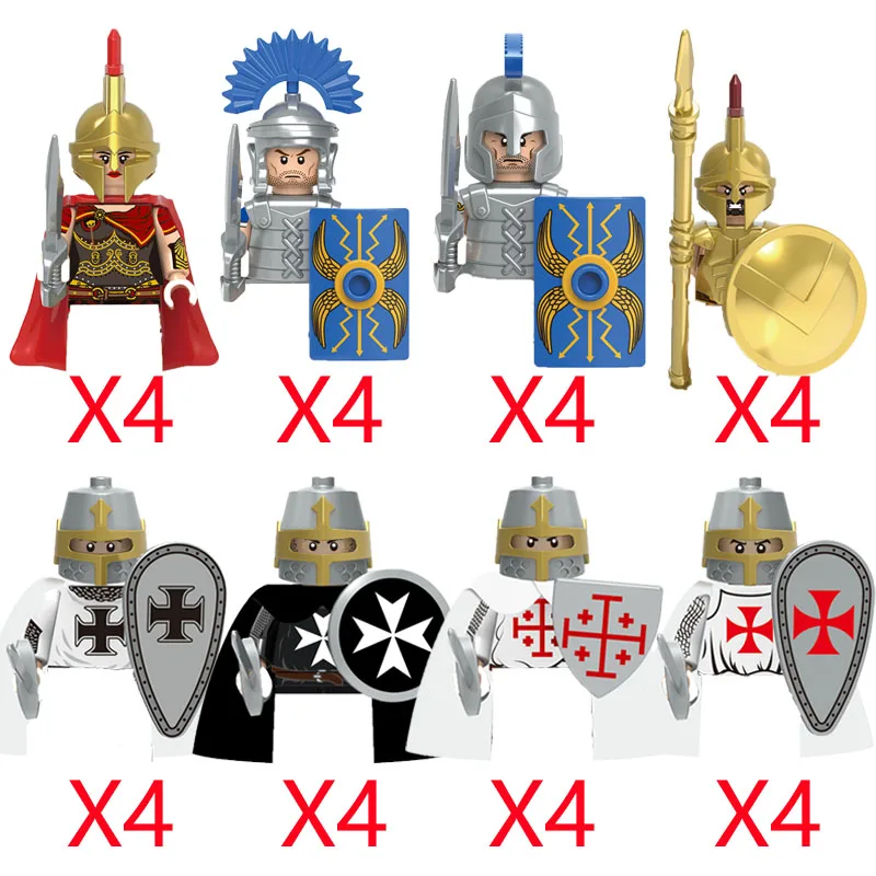 Military Building Blocks Medieval Roman Solider Figures Gifts Toys Weapons Sword Shield Helmet Cloak Halberd Bow and Arrow MOC