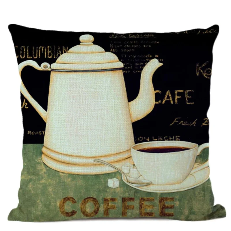 Coffee printed decorative cotton-linen pillow cover sofa seat coffee beans throw pillow cover 45X45CM home decor