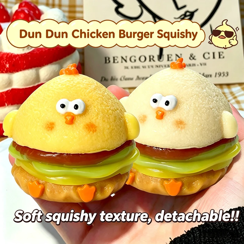 Cute Animal Hamburger Chick TPR Squishy Toy Ultra Soft Non-toxic Slow Rising Squeeze Anti Stress Toy Anxiety Relief Desktop Gift