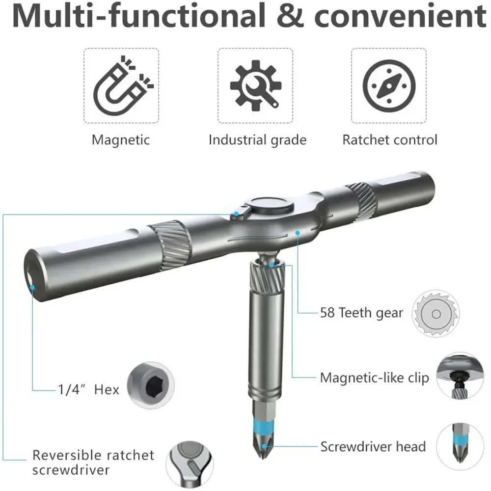 Precision Ratchet Screwdriver Set, 24 in 1 S2 Magnetic Screwdriver Bit Set,Home Repair Tool Kit with Detachable T Ratchet Handle