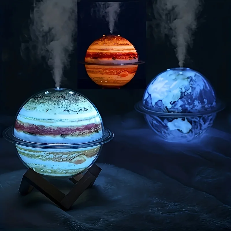2026 New Upgrade Creative Planet USB Humidifier With Colorful LED Lights,330ml Aromatherapy Diffuser,Silent Desktop Decor Wooden