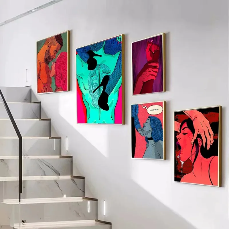 لوحة قماشية للنساء والرجال العراة ، حبيب تجريدي ، جسم عارية ، ملصقات ومطبوعات جنسية ، فن جداري ، صور للمنزل ، ديكور للسرير والغرفة #2