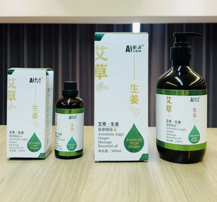Duża butelka oleju do masażu z piołunem i imbirem, do ciała, twarzy, na meridiany i do Gua Sha, rozgrzewający