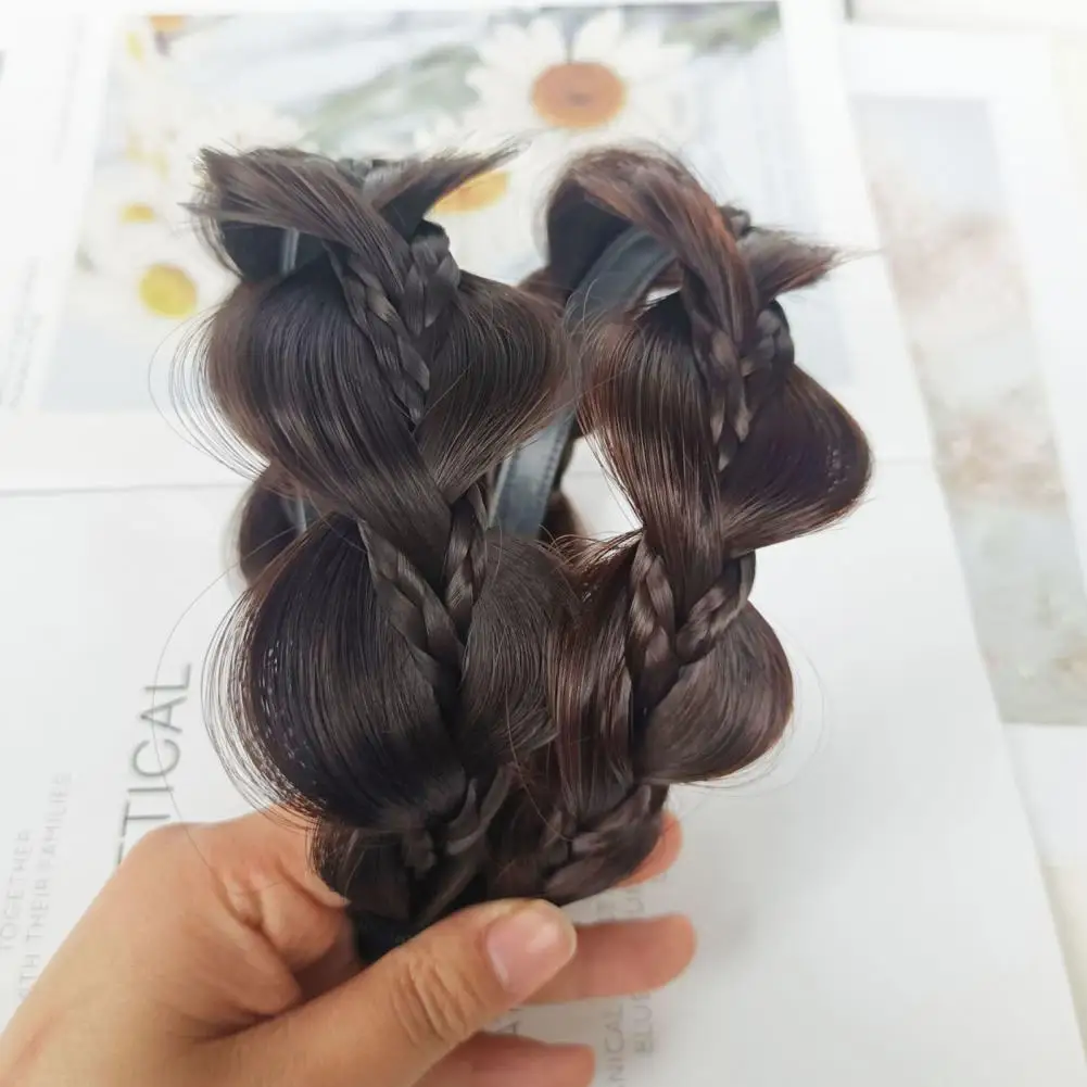 Wig Headband Realistic Wide-brimmed Three-strand Twist Braid Anti-slip Natural Color Fake Hair Wig Hair Hoop Hair Accessories