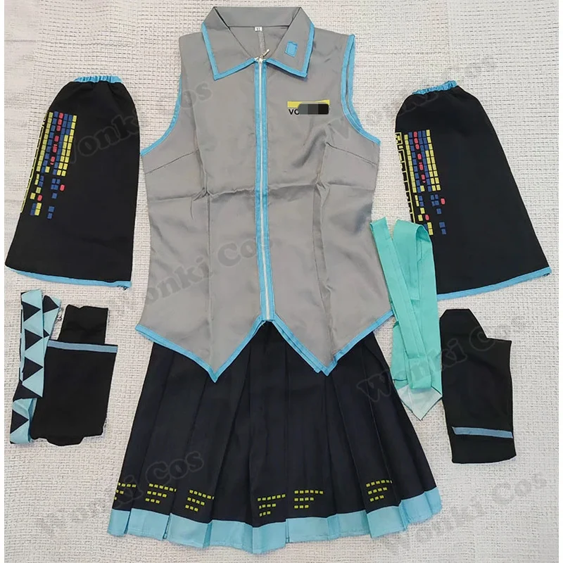 2025 aaa V 미쿠 코스튬 그린 포니테일 가발 가상 가수 코스프레 신발 부츠 공식 유니폼 소녀 파티 코믹콘용