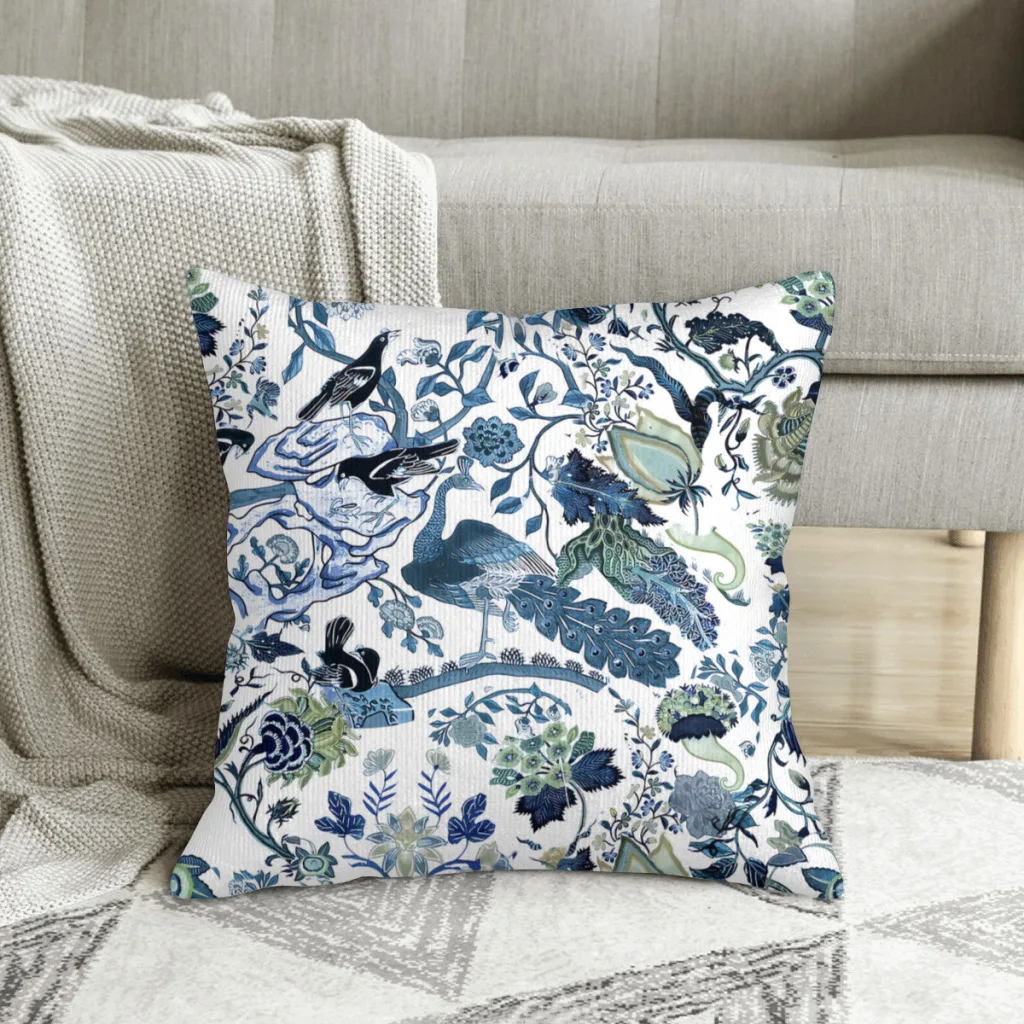 

Chinoiserie Blue Chintz Blues Greens Birds and Florals Paisley Style Polyester Cushion Cover Decorative Throw Pillowcase