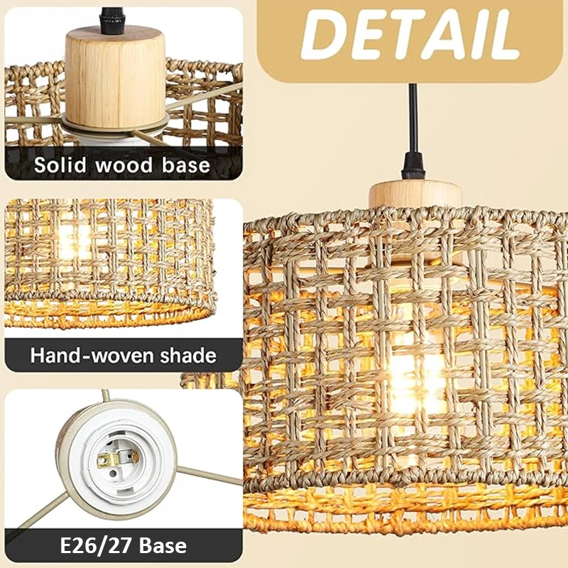 Wicker Rattan Pendant Lamp Teahouse Homestays Decorative Pastoral Retro Pendant Light Kitchen Corridor Bedroom Dining Chandelier view 5