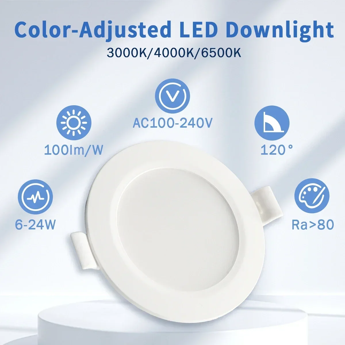 

8pcs LED Downlight 100-240V Dial swich CCT 3000K/4000K/6500K Ceiling Light 20W/24W Recessed Round Panel Light Indoor Lighting