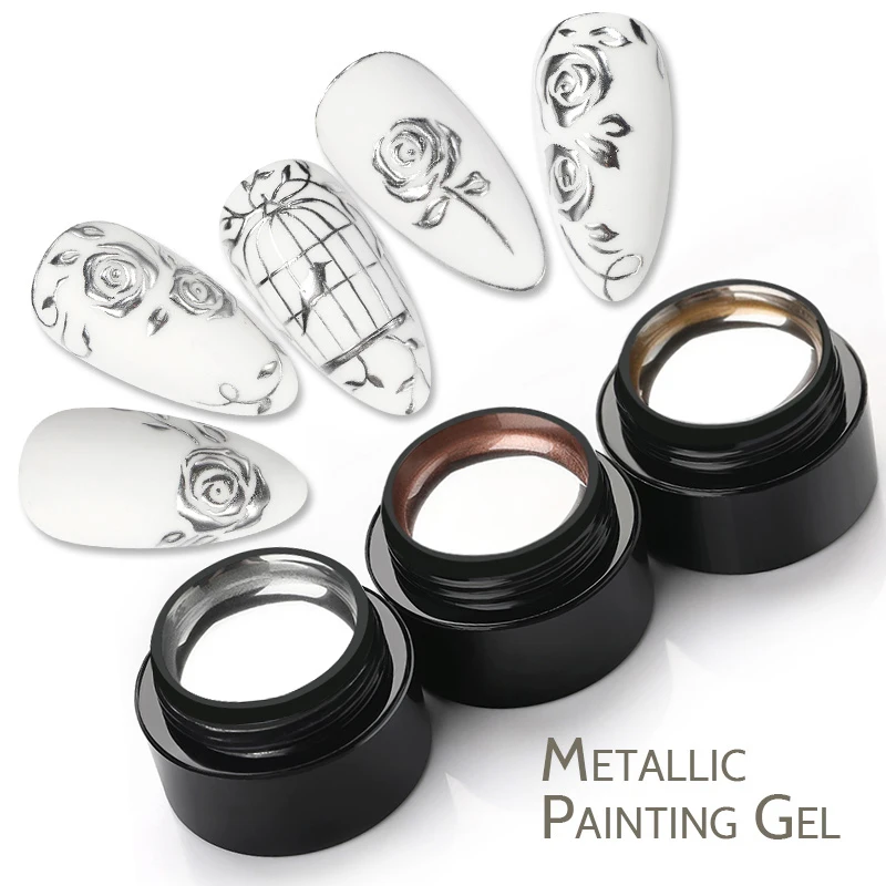BORN PRETTY 5ML Super Silver Metallic Gel Nail Polish Mirror Metal Effect Painting Gel Chrome Varnis Semi Permanent for Nail DIY