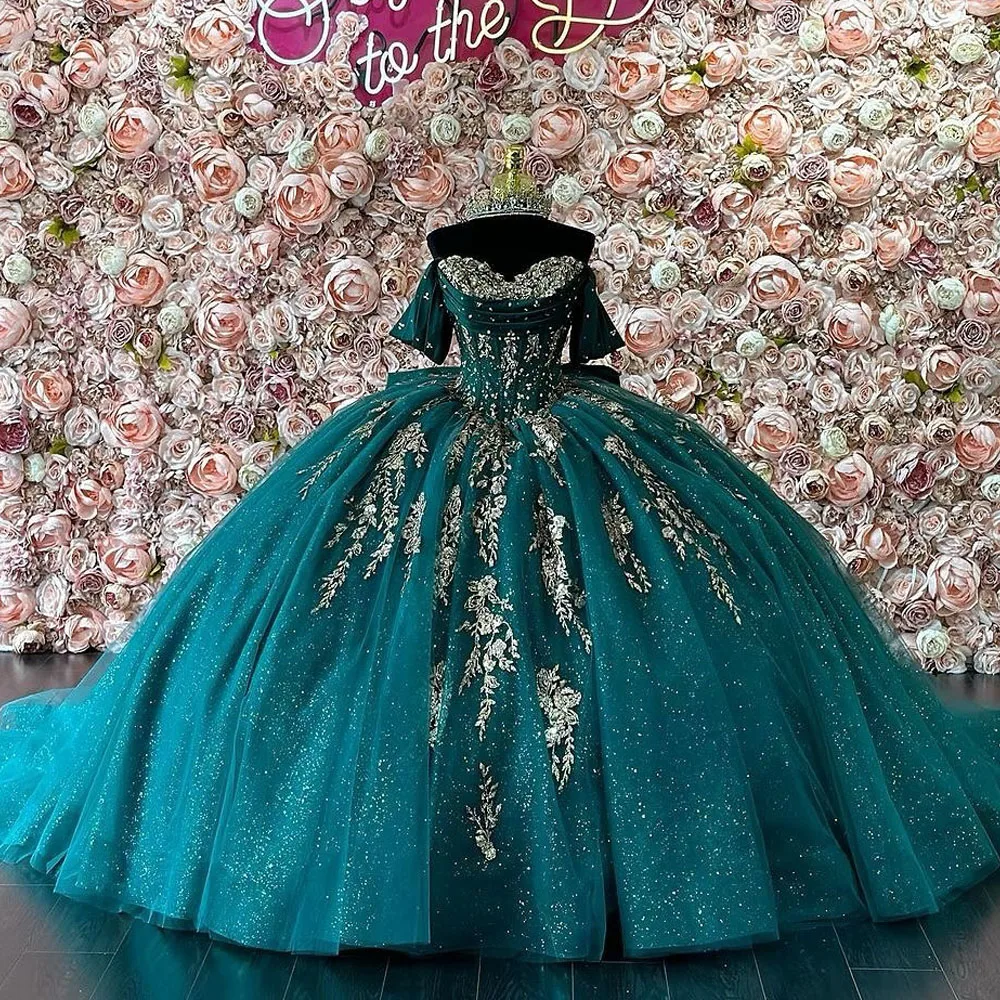 Princess Quinceanera Dresses Off Shoulder Appliques Beads Tull Corset Sweet 16 Birthday Vestido 15 Anos