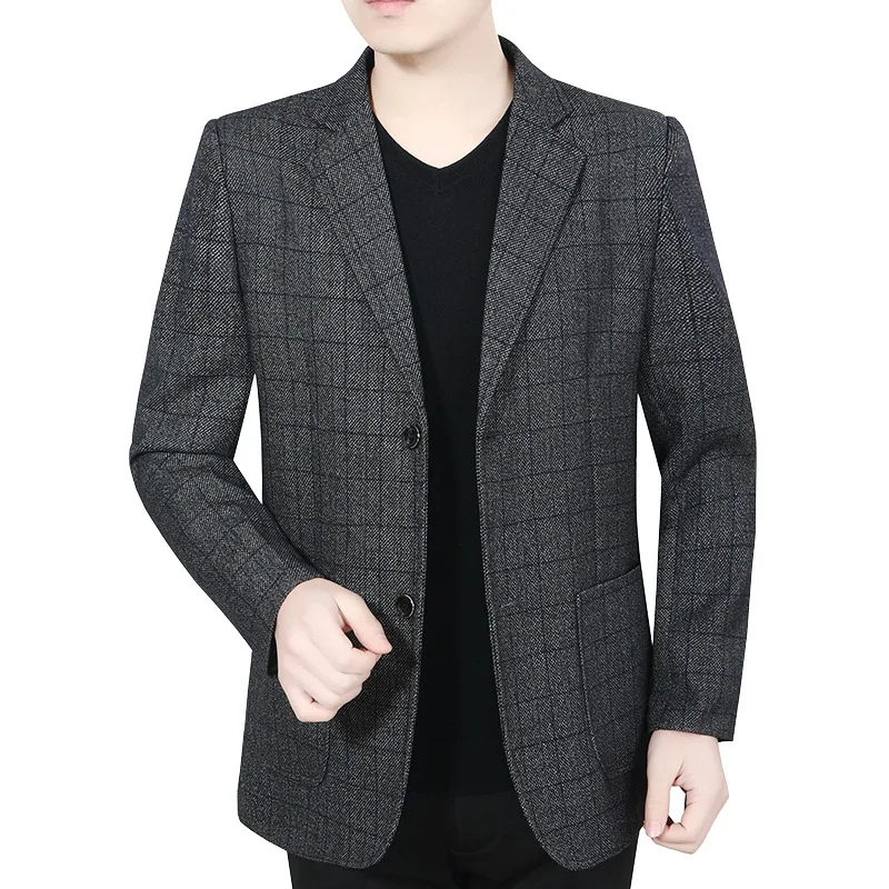 Męski płaszcz jesienny w stylu vintage, w kratę, nie wymaga prasowania, z kołnierzykiem, odzież wierzchnia męska, jednorzędowa, długi rękaw, kieszeń, marynarka męska.