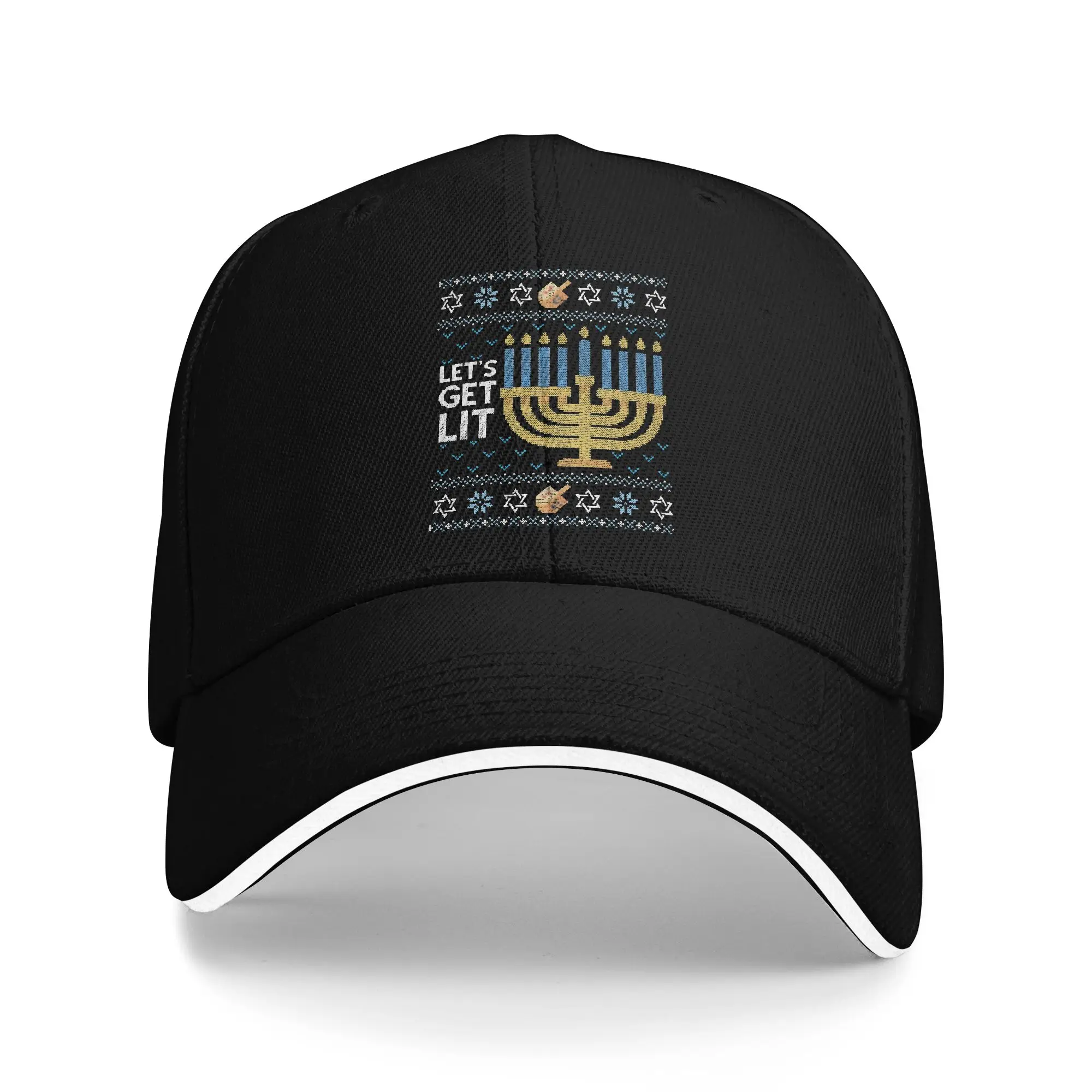 Hanukkah Let's Get Lit Jewish Baseball Caps Popular  Sandwich Cap Unisex Adjustable Hats Cap Outdoor