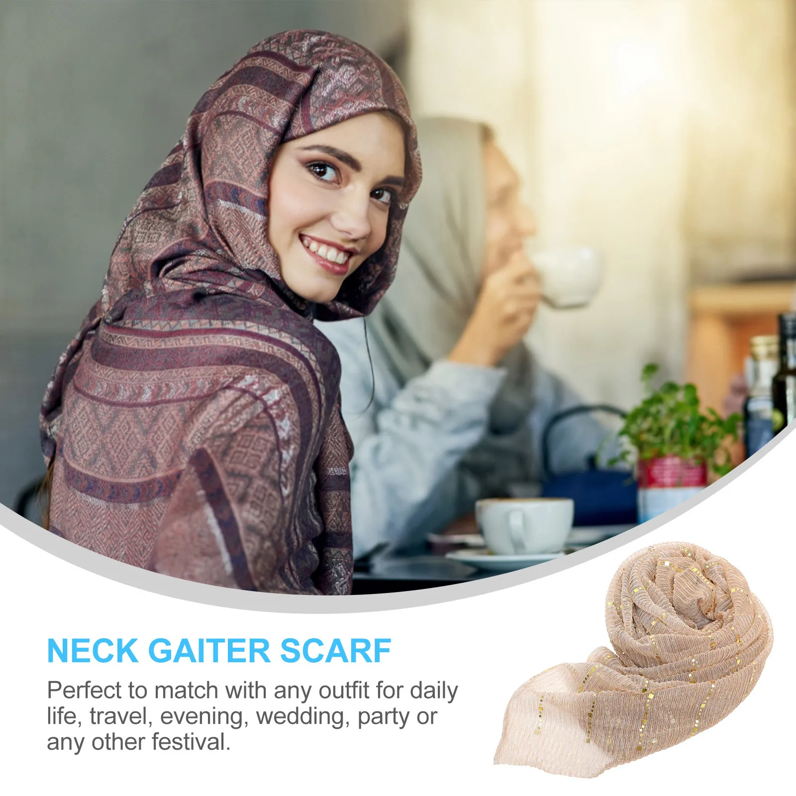 

Glitter Striped Scarf Lightweight Polyester Hijab Shawl For Women Sun Protection Foldable Travel Beach Evening Wrap Long