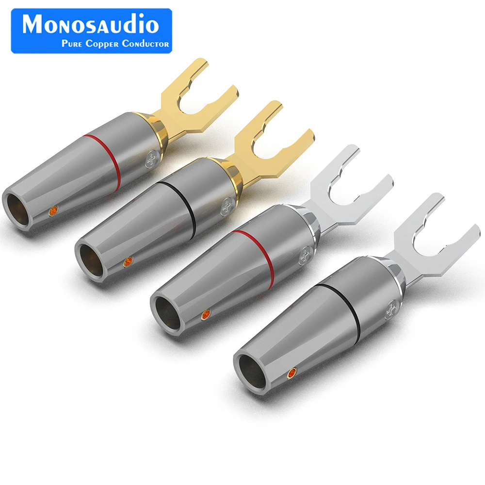 

Monosaudio HiFi Audio High Quality Y Spade Connector Plugs Pure Copper Rhodium/Gold Plated Y-Spade Banana Connector S902G/R