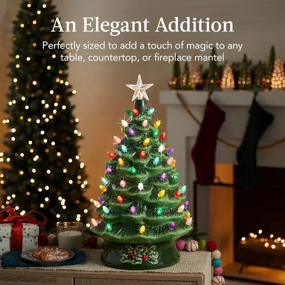 

24in Extra Large Ceramic Christmas Tree, Pre-Lit Hand-Painted Tabletop XL Indoor Holiday Tree, 74 Multicolor Bulbs