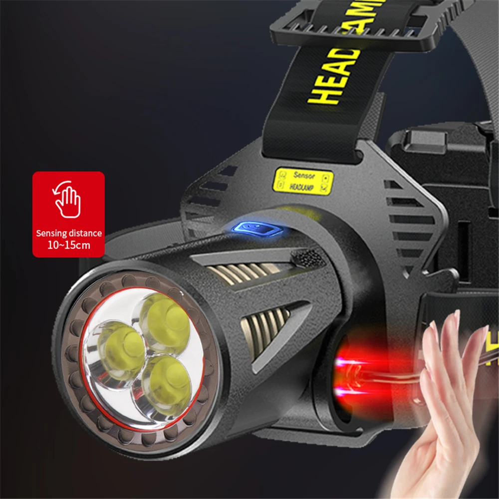 Sensor Headlamp Rechargeable XHP360 Bright Head Lamps Long-Shot Outdoor Led Headlight Camping Hiking Emergency Power Bank