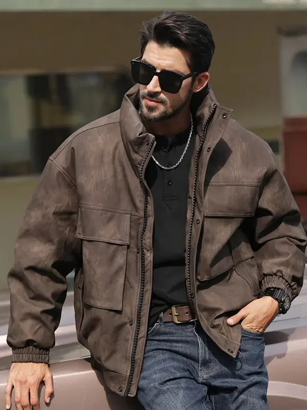 الرجعية الأمريكية Sle الرجال أسفل Jaet فضفاضة تناسب الوقوف طوق الخريف الشتاء Faionable ملابس خارجية غير رسمية Du أسفل ملء