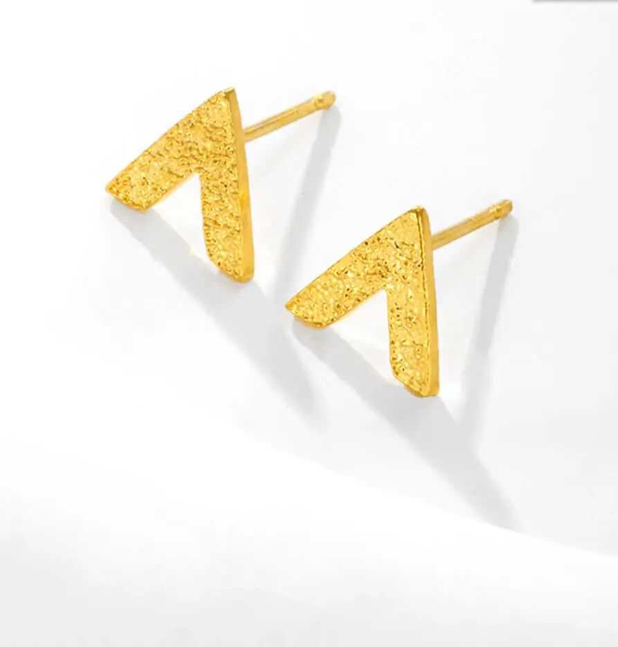 2PCS Jewelry Simple Design V Letter Earrings For Women Gold-Color Elegant Party Stud Earrings F1834