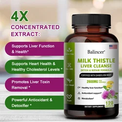 Natural Milk Thistle Extract Liver Capsules - Detox Cleansing Supplement