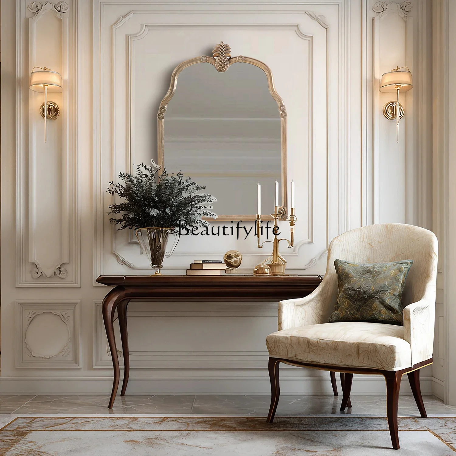LX8French mirror arched wall-mounted decorative vanity mirror light luxury retro floorSSS