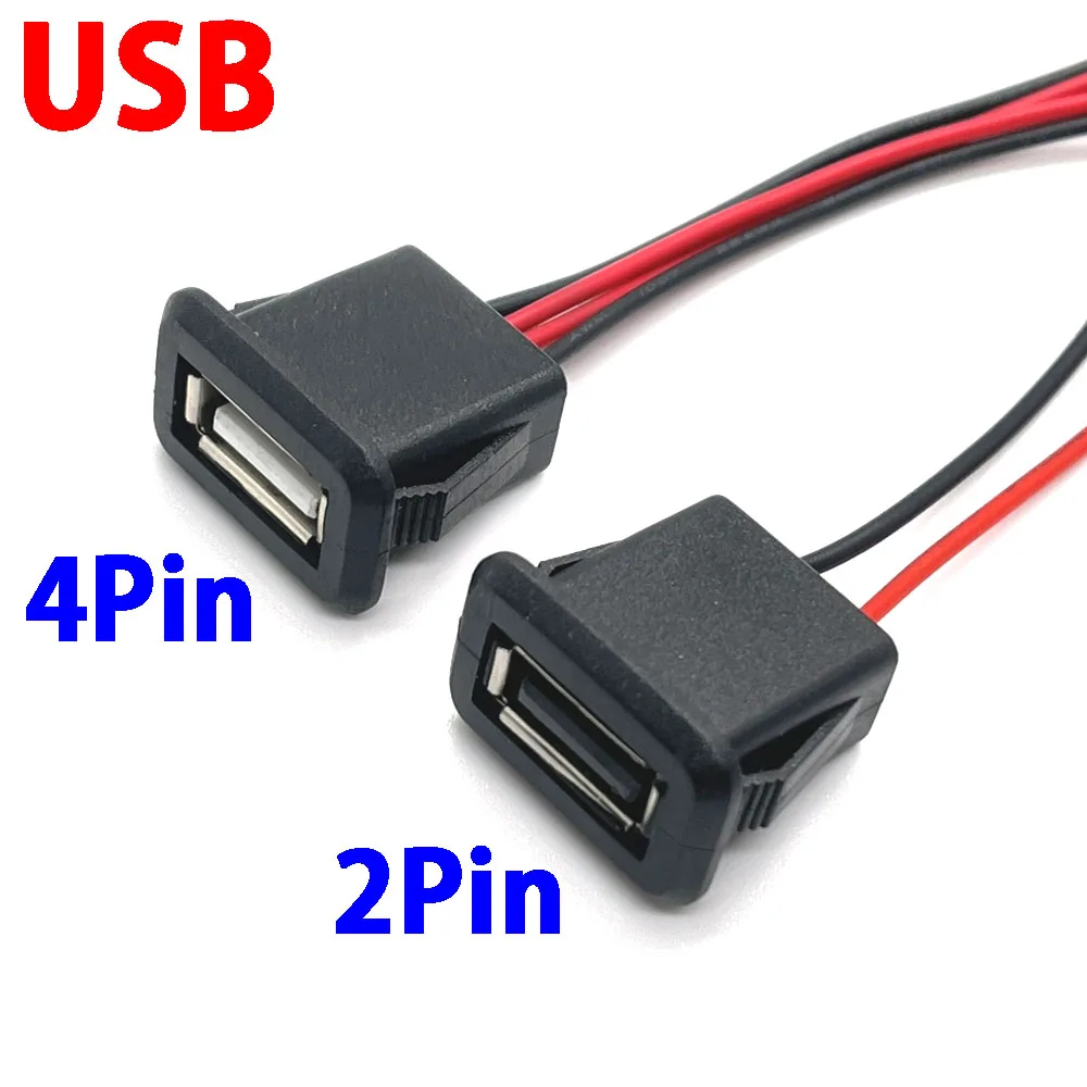 1pcs 2Pin 4Pin USB 2.0 Female Power Jack USB2.0 Charging Port Connector with Cable Electric Terminals USB Charger Socket