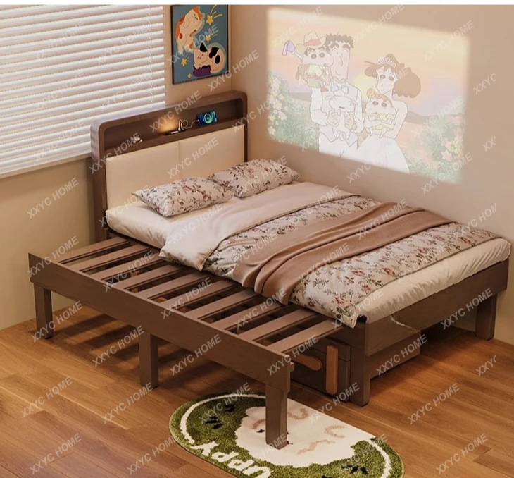 Solid wood pulling bed push-pull telescopic belt storage children's bed