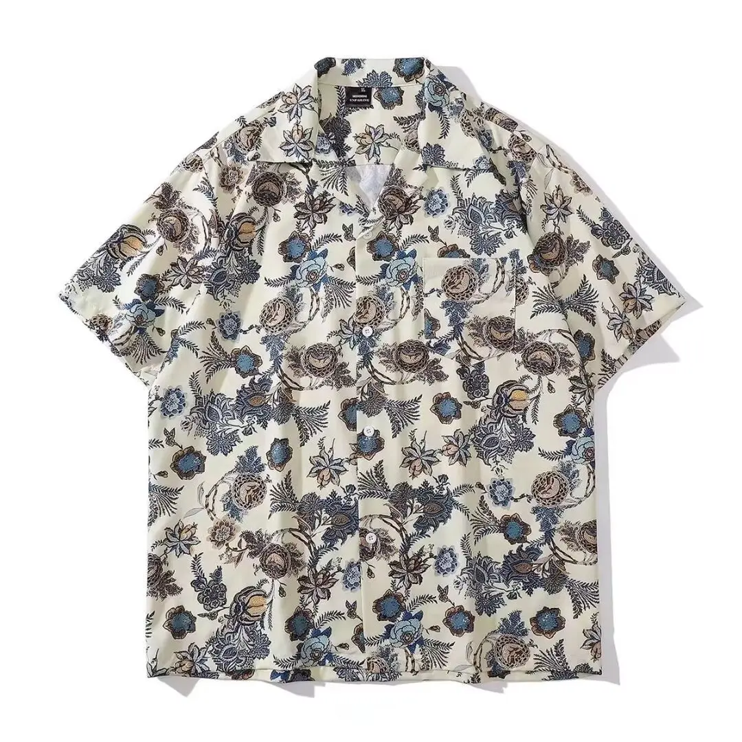 

Summer Vintage Lazy Style Oil Painting Print Short Sleeve Loose Beach Party Men's Shirt Youth Trendy Casual Cotton Top