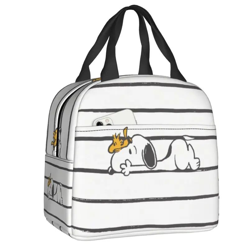 

Пользовательские S-Snoopys & Woodstock Smile Giggle Laugh, термоизолированные сумки для обеда, мультяшный комикс, собака, многоразовая коробка для хранения обеда, коробка для еды