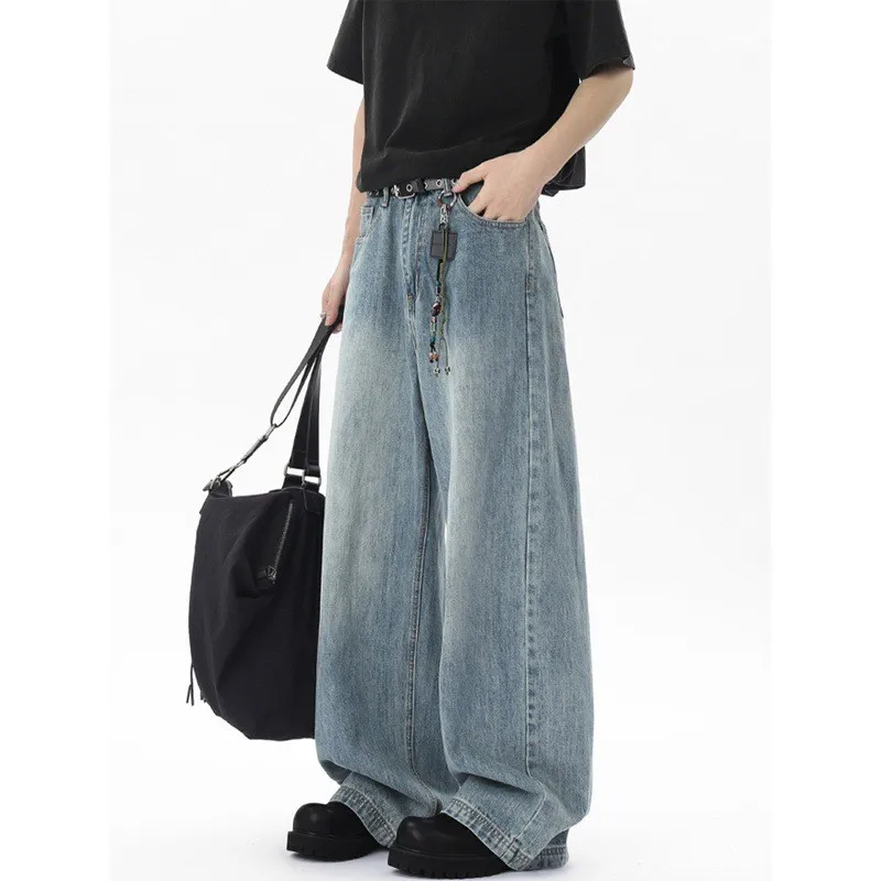 بنطلون جينز رجالي فضفاض مستقيم الساق من American Cleanfit متوسط الخصر وواسع الساق بنطلون مريح غير مكي #5