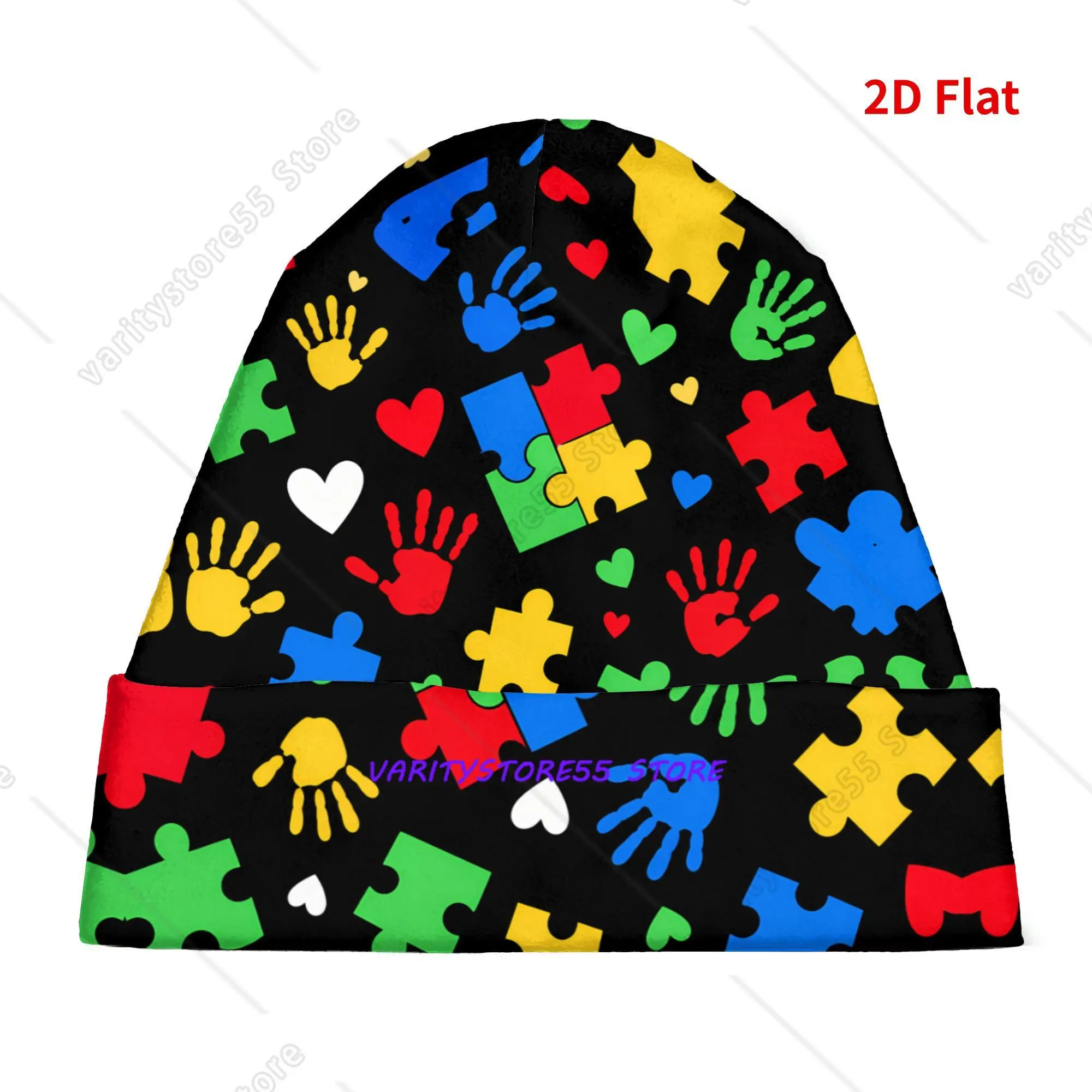 Textured Colorful Puzzle Hands Hearts Men'S Novelty Skull Cap Hip Hop Style Beanies Hat Perfect Gift Ideal