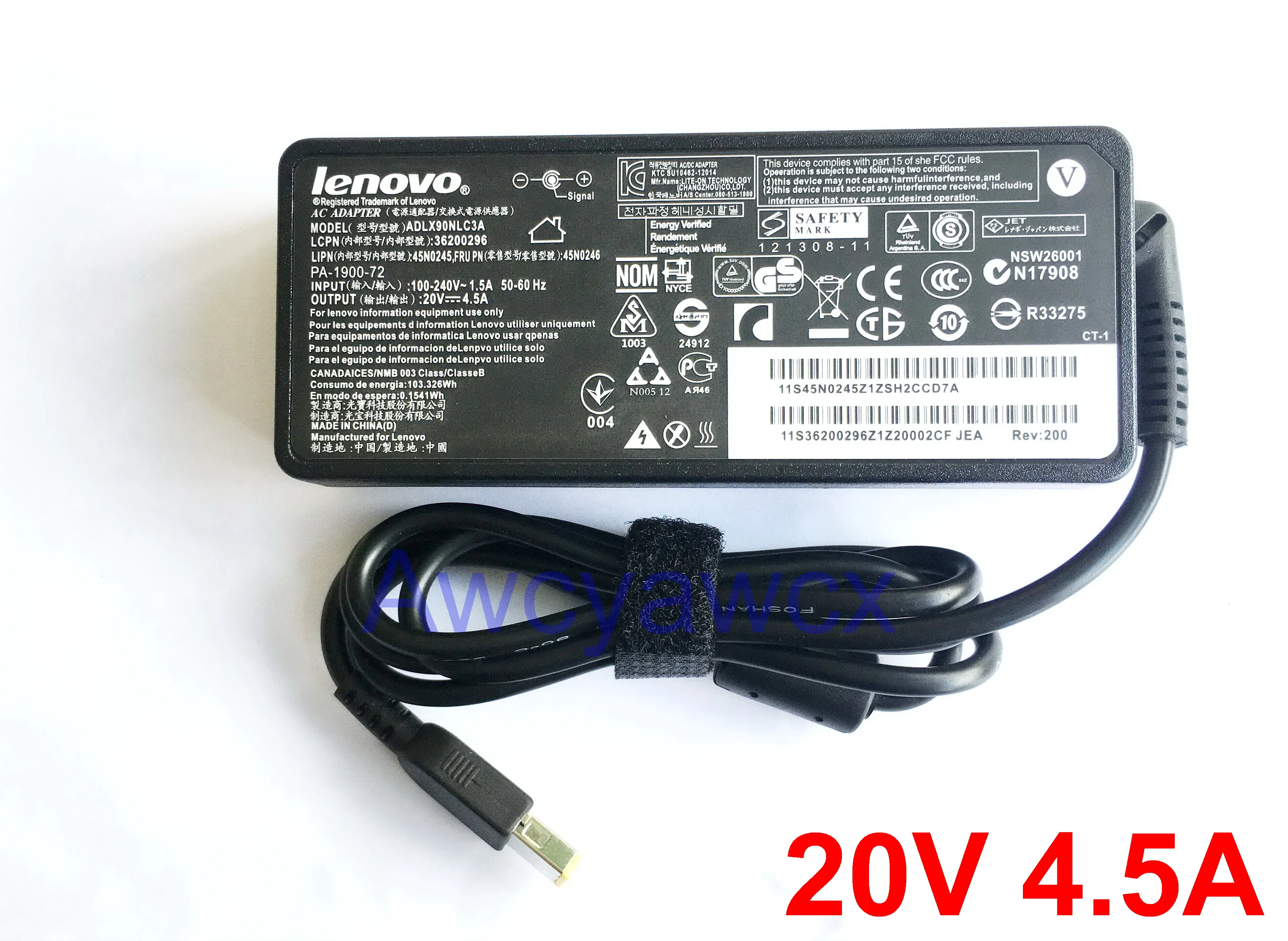 90W 20V 4.5A  4500mA AC Adapter Laptop Charger For Lenovo Thinkpad E440 E540 E550 E460 T470s T470 T560 T570 E431 E450 E455 Z510