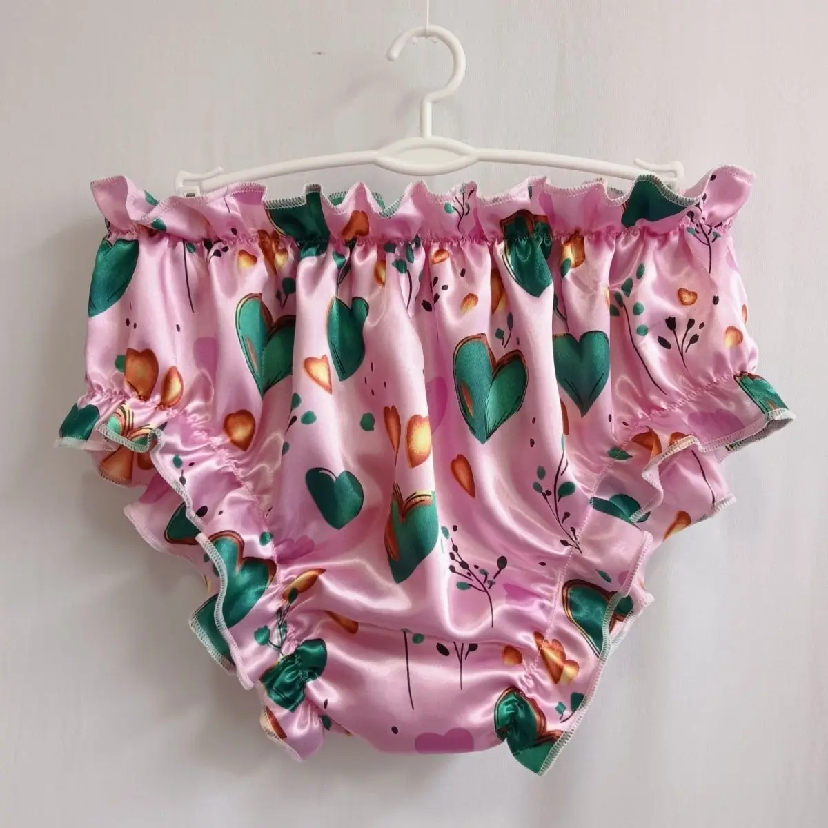 

Summer Pink Satin Pattern Lingerie Panties Plus Size Underwears Sexy Mid Waist Briefs