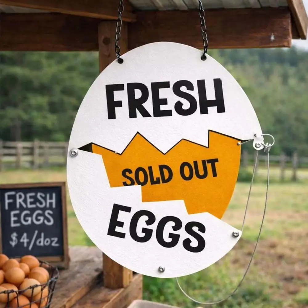 Wooden Material Fresh Eggs Stall Sign Metal Hanging Rustic Style Farm Fresh Eggs Sign Cracked Eggshell Shape Outdoor Use