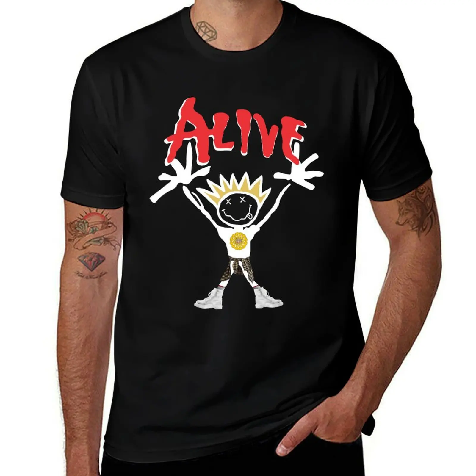 En vie! T-shirt en coton à manches courtes, décontracté et basique, hommage aux années 90