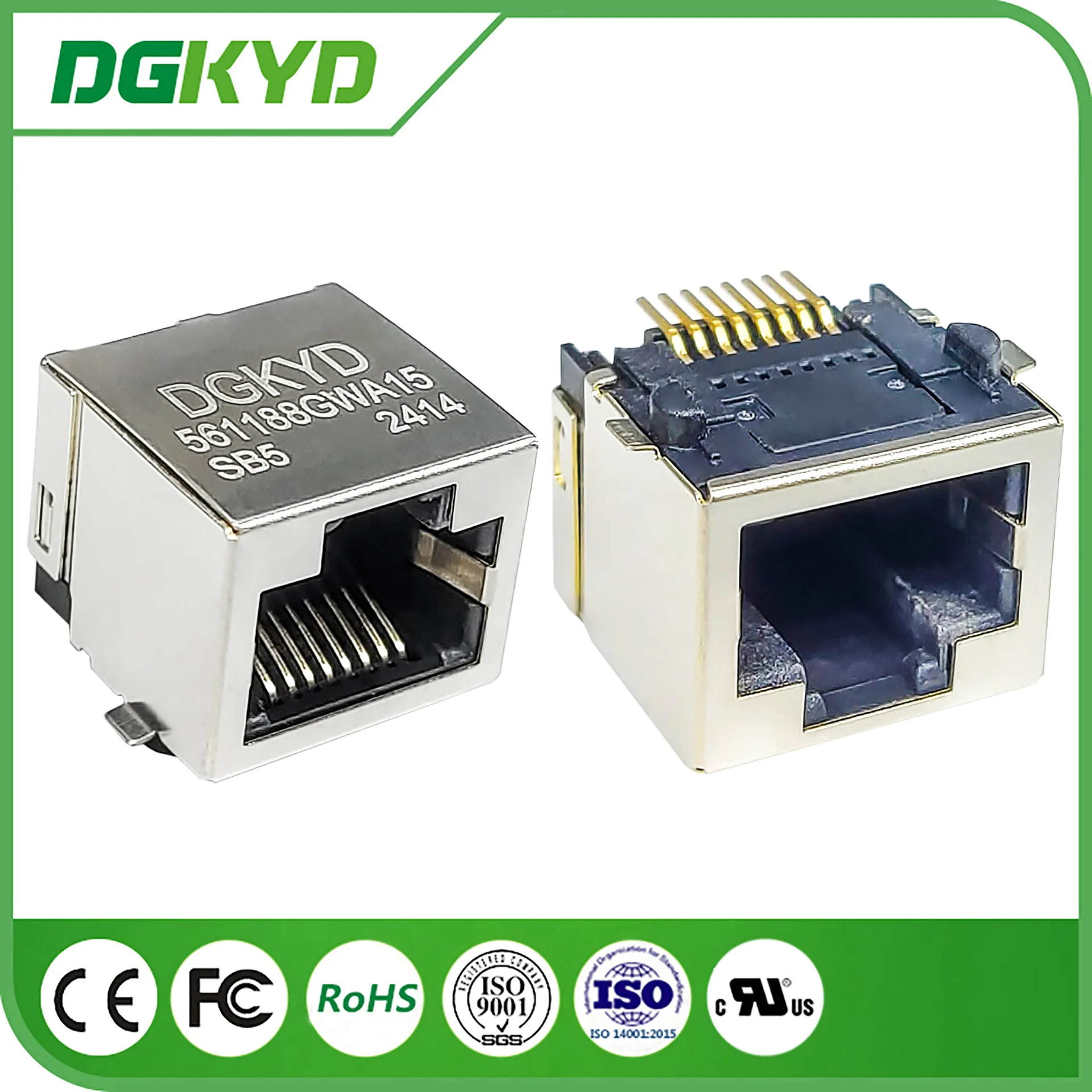 For RJ45 56 1X1 8P8C SMT without light strip shield 15U interface DGKYD561188GWA15SB5