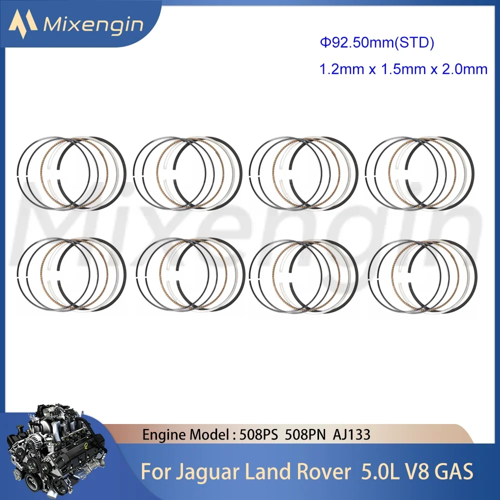 8pcs STD Engine Parts Piston Ring Kit Fit 5.0L V8 GAS 508PS 508PN AJ133 For Jaguar XE XF XJ Land Rover Range Rover 4x4 WG1821179