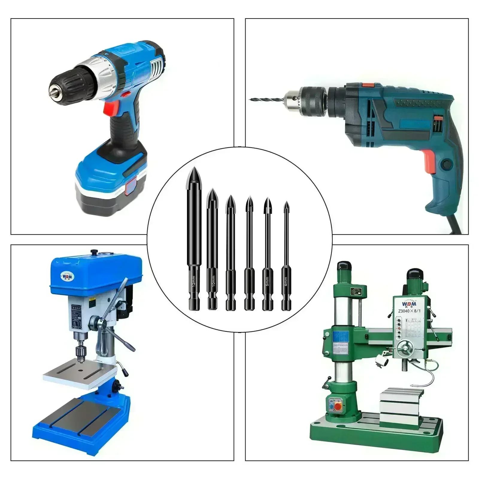 4/5/6/8/10 Cross Hex Tile Drill Bits Set For Glass Ceramic Concrete Carbide Hole Opener Brick Hard Alloy Triangle Bit Tool Kit