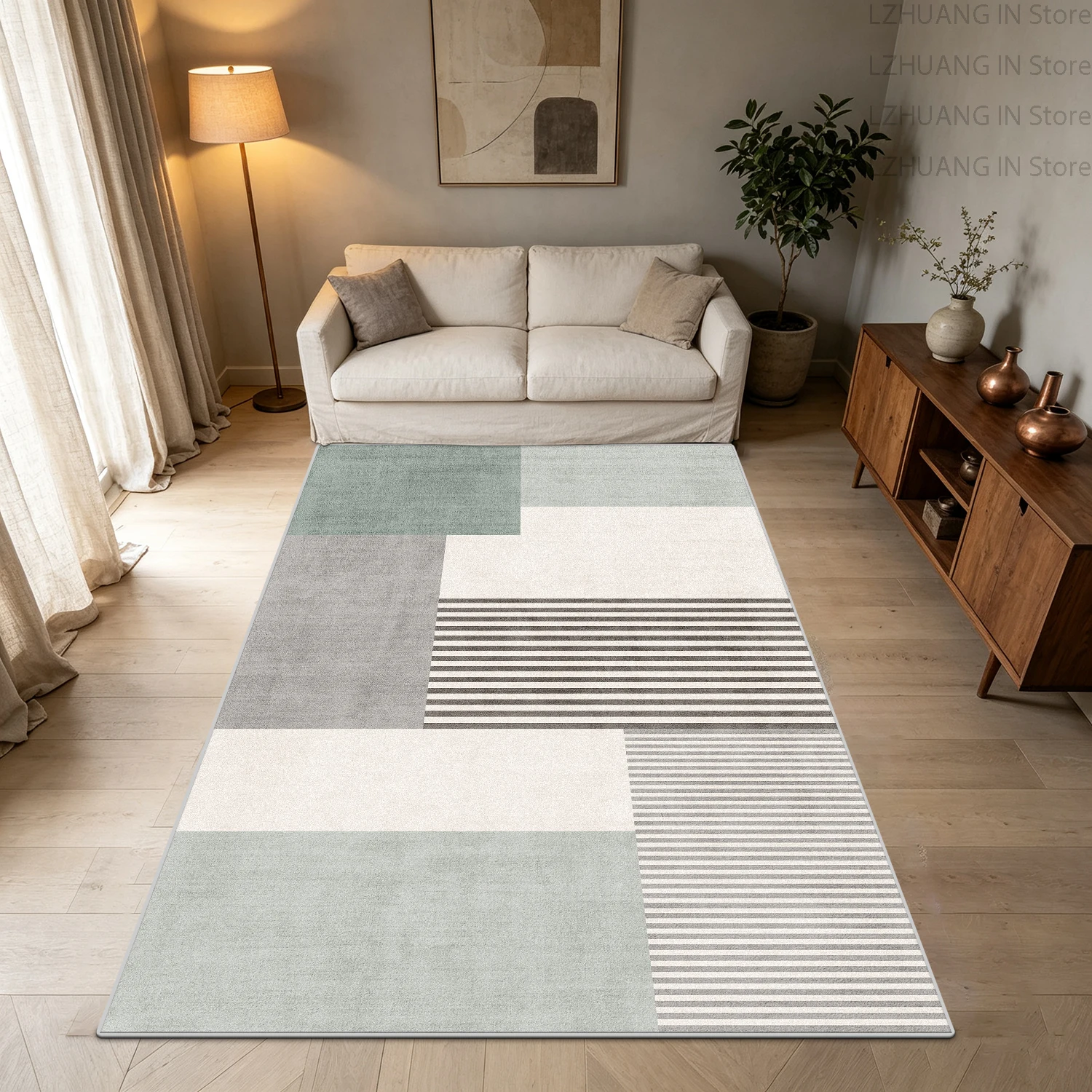 Modern Simple Style Geometric Linear Living Room Carpet Machine Washable Foldable Coffee Table Mat Non-slip Soft Dining Room Mat