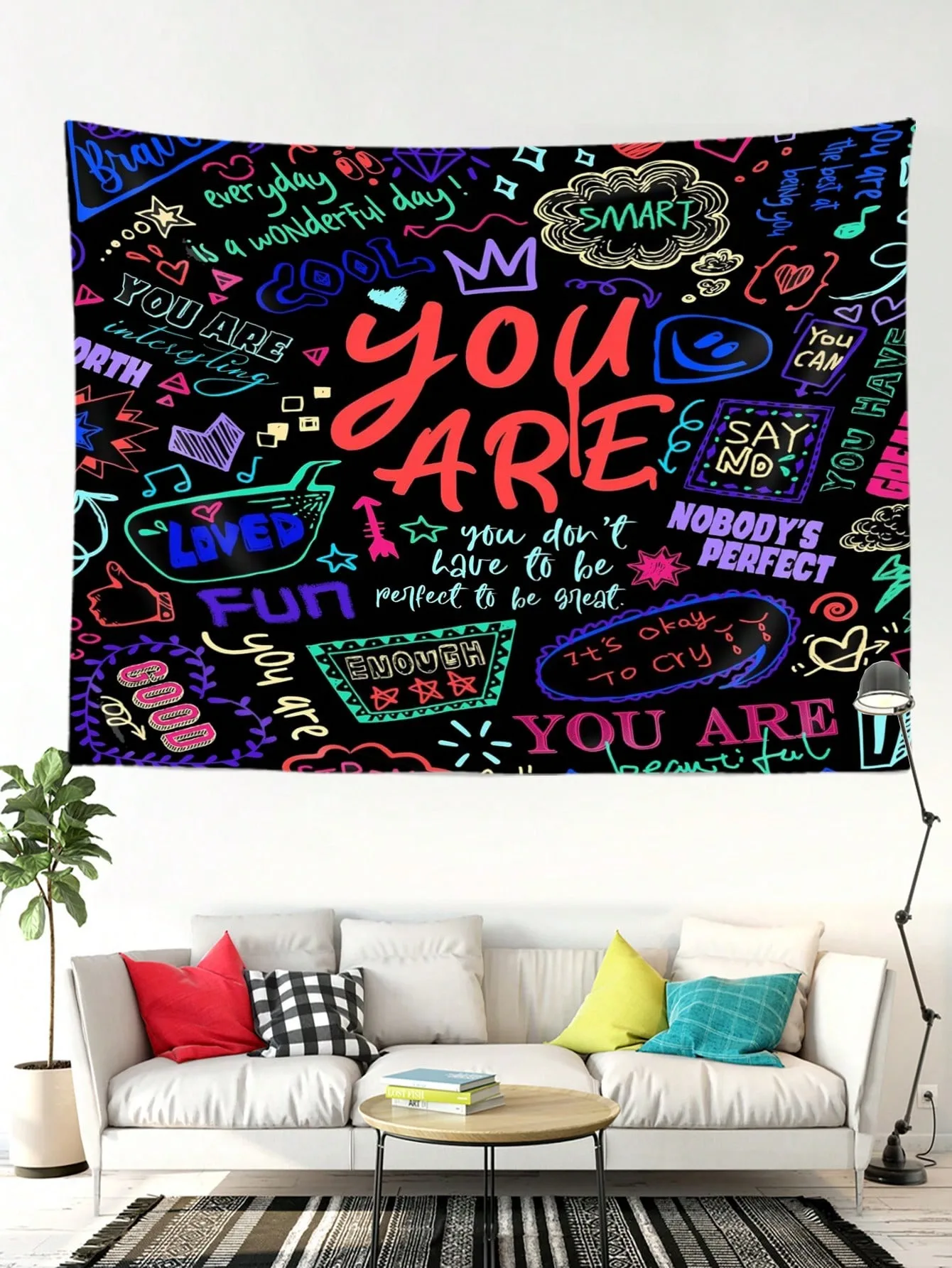

Neon Quote Tapestry Glow in Dark Inspirational Wall Hanging for Boys Teens Classroom Bedroom Dorm Decor Cool Gift Birthday
