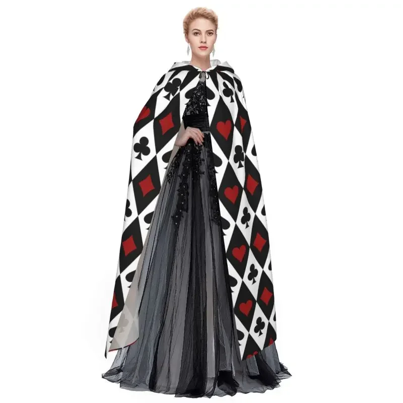 Poker Red Black Alice in Wonderland Hooded Cloak Unisex Hood Cloak Cosplay Medieval Costume Witch Wicca Elf Purim Carnival Party