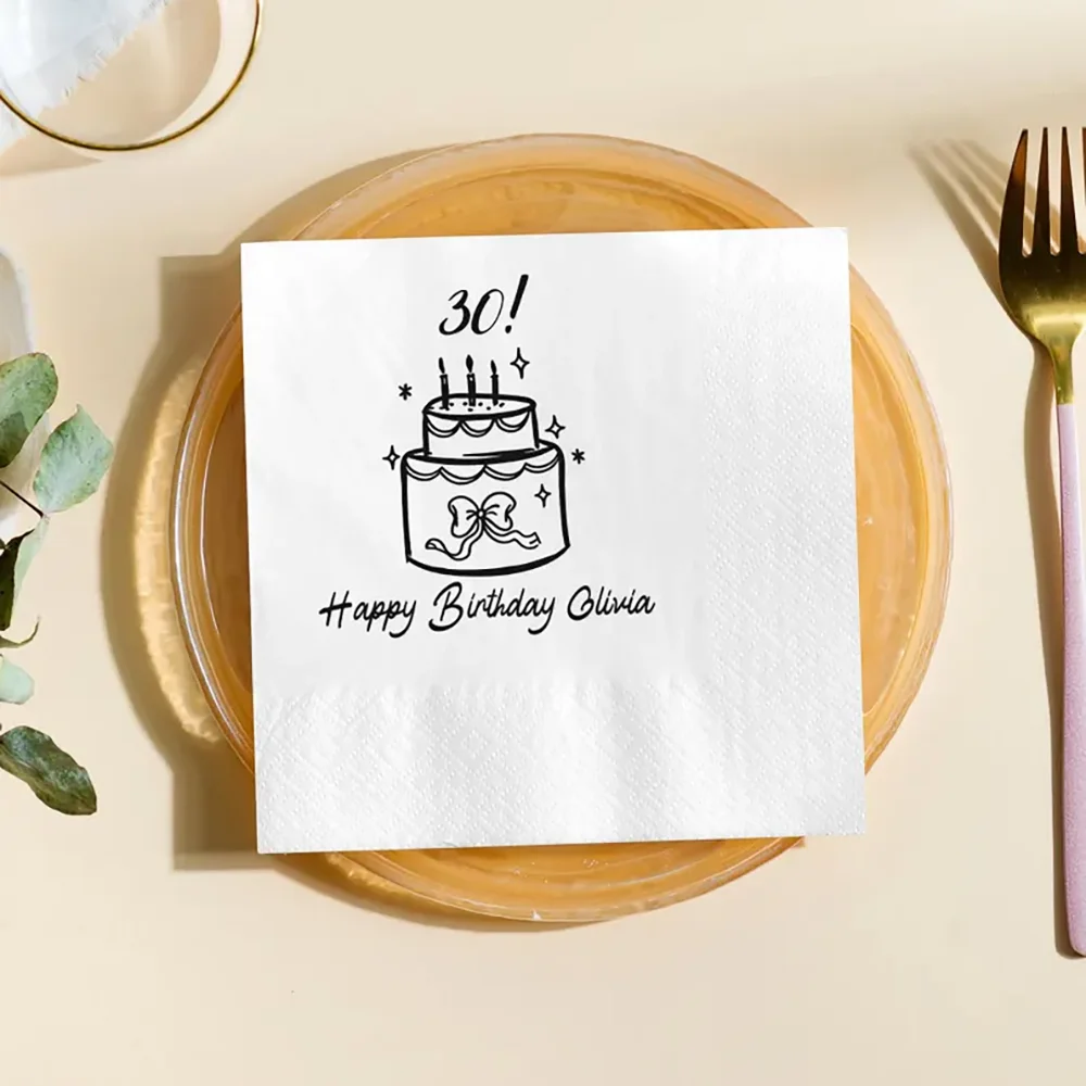

Custom Birthday Party Napkins Hand-Drawn Birthday Cake Favors Cocktail Napkins Happy 18th 20th 30th Birthday Party Table Decor