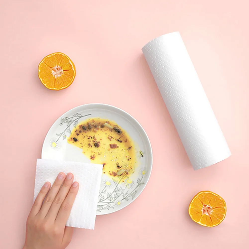 100pcs Stain Removing Power Disposable Cleaning Cloths Roll Design Kitchen Paper Towels Multi-Use Cleaning Rags Kitchen