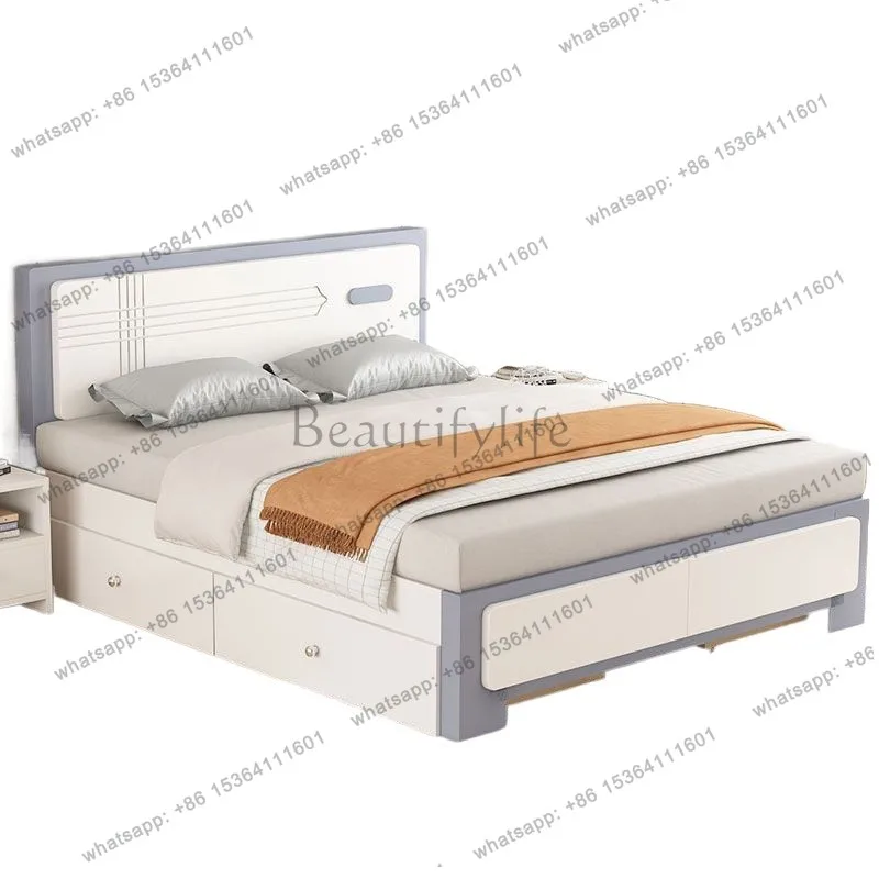 Double bed single storage full solid wood bed 1.5 meters household simple Chinese style 1.8