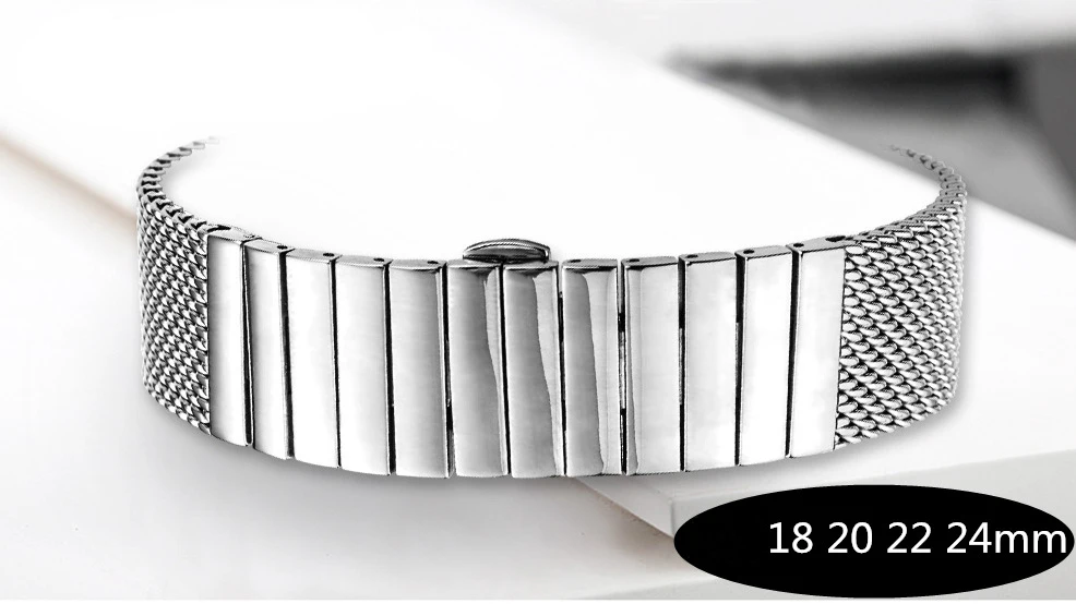 Watchband Milanese Mesh Strap for Portofino Stainless Steel Solid Strap Double Push Butterfly Buckle Bracelet 18 20 22 24mm