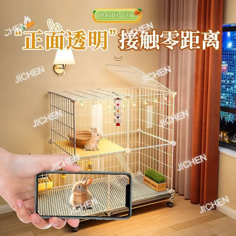 

HGCS Rabbit Cage Special Dwarf Rabbit Raising Small Pet Large Rabbit Nest Manure Cleaning Transparent Viewing Villa High Quality