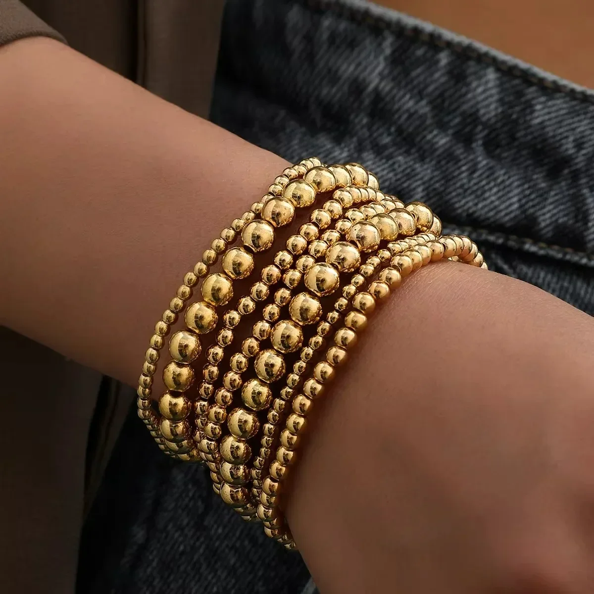 7 Pcs/Set Bohemian Simple Vintage Handmade Gold Color Beads Set Stretch Women Trendy Bracelets Fshion Girls Party Jewelry Gifts