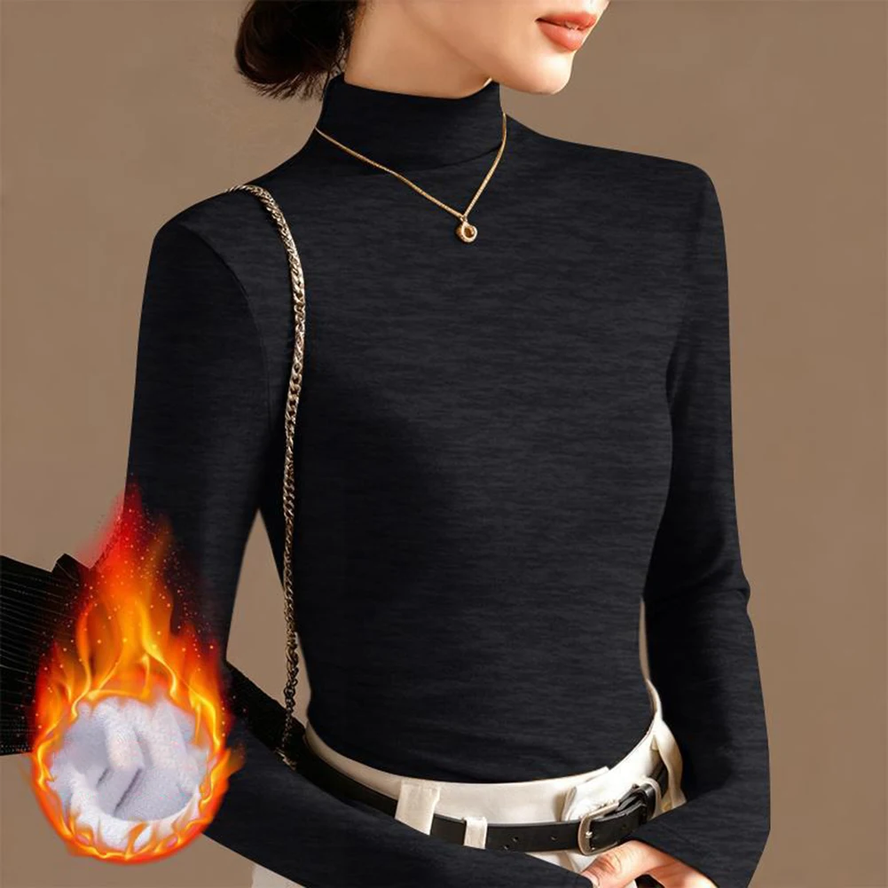 Women Half Turtleneck Pullover Long Sleeve Top Slimming Thermal Base Layer Solid Color Casual Winter Inner Wear T Shirt
