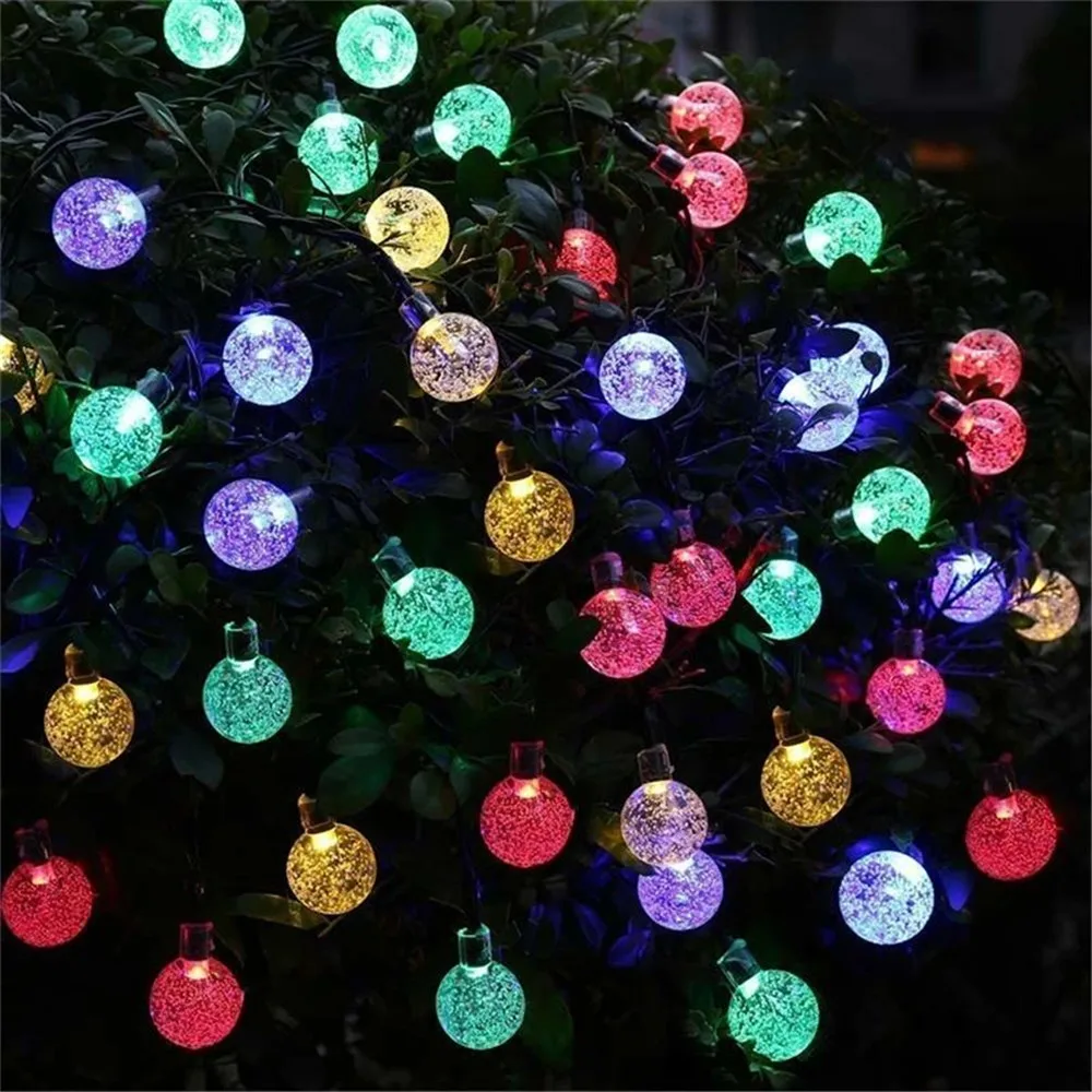 7M 50LEDs Solar Lichtslingers Outdoor Waterdichte Kristallen Bol Lamp Kerstverlichting Garland voor Kerstfeest Tuin Patio Decor