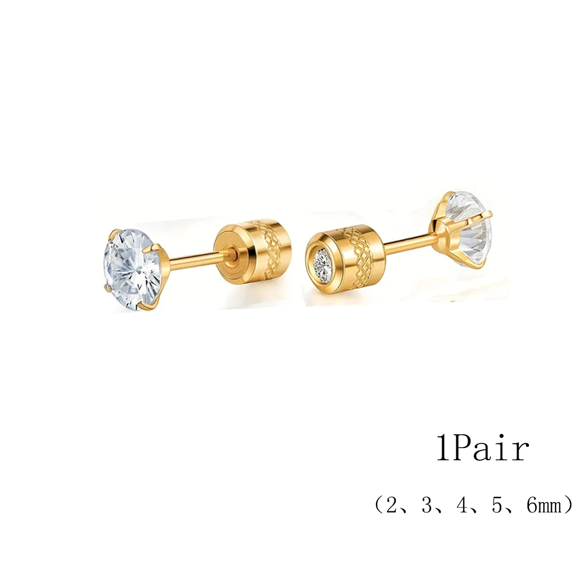 2 Stück Mode Edelstahl kubischen Zerkonia geprägten Muster Schraub ohrringe, flache Rückseite Knorpel Helix Ohr Piercing Schmuck – Detail 3
