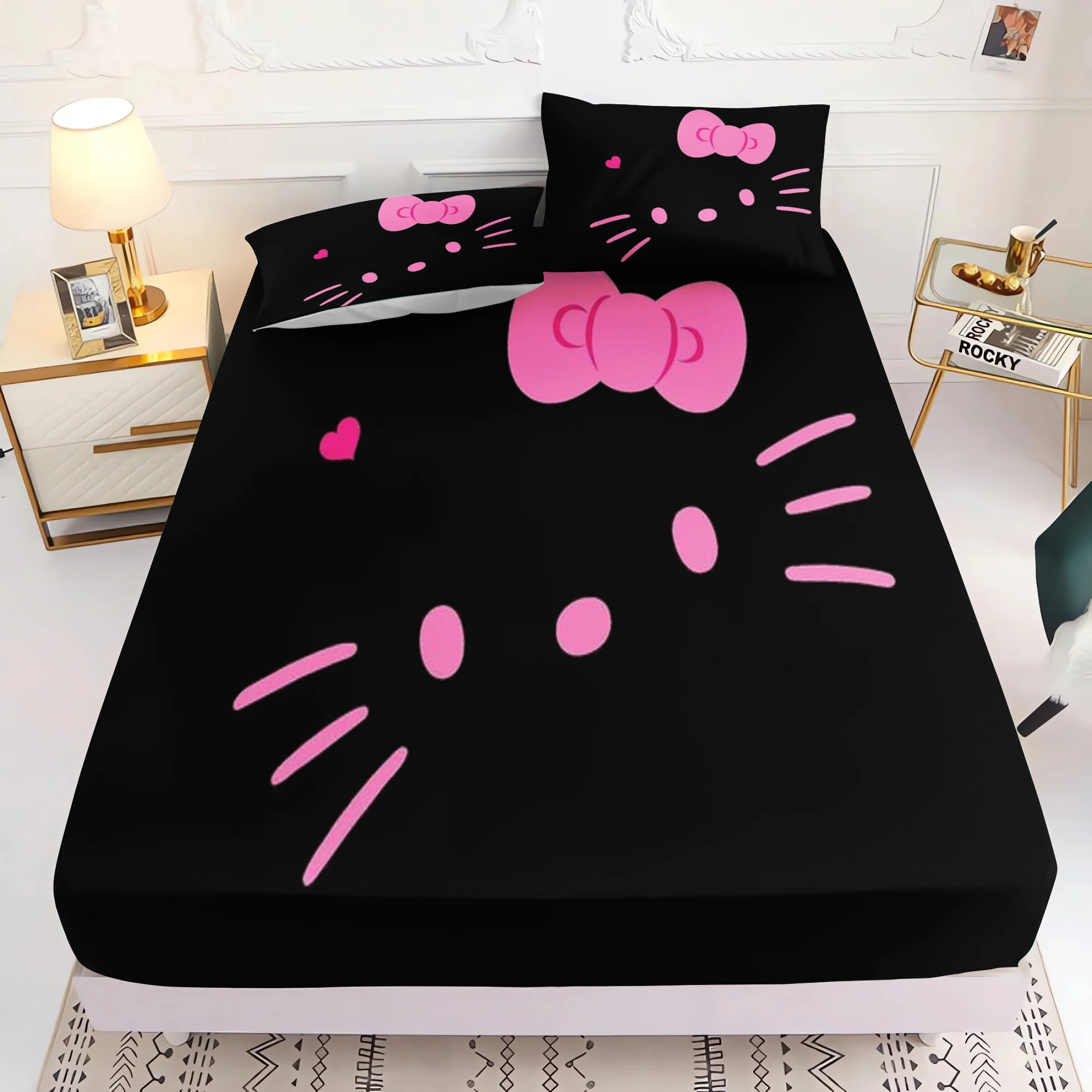 Holle Kitty Printed Fitted Sheet Comforte  Bed Cover Full Set  3D Children'S Bedding Anime Room Decor Home